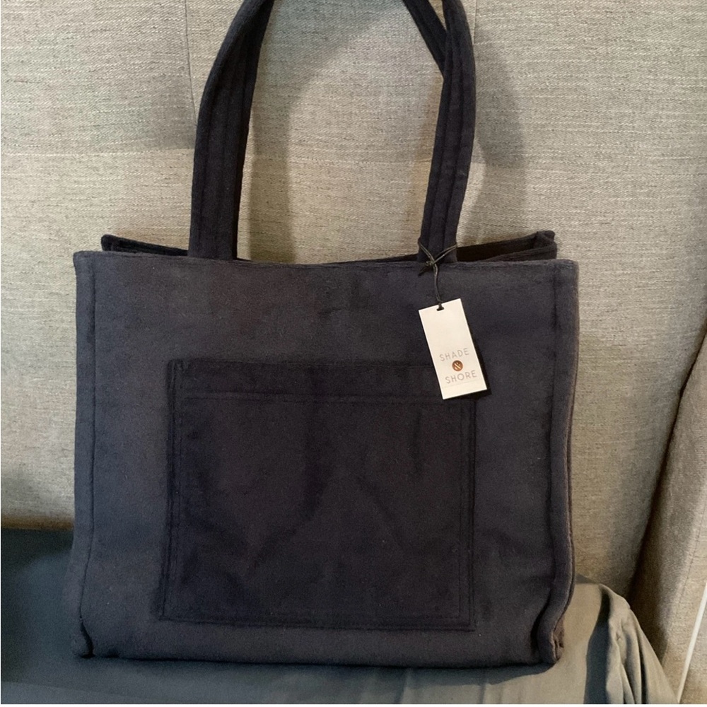 Shade & Shore Navy Blue Terry Cloth Beach Tote Bag NWT New